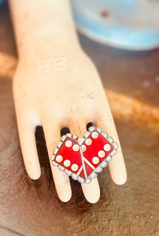 Double Domino Ring - Heart - Red