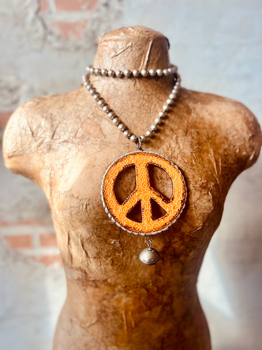 Floral Peace Pottery Necklace - Orange