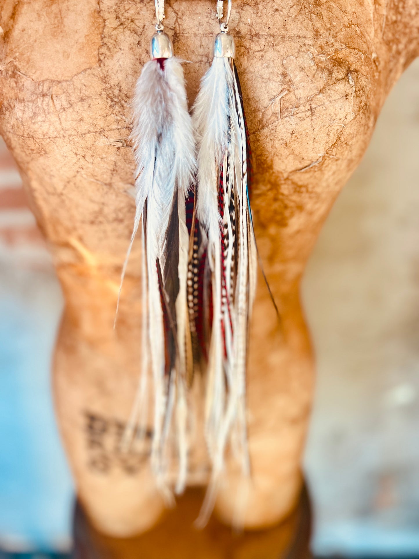 Rooster Feather Earrings - Red