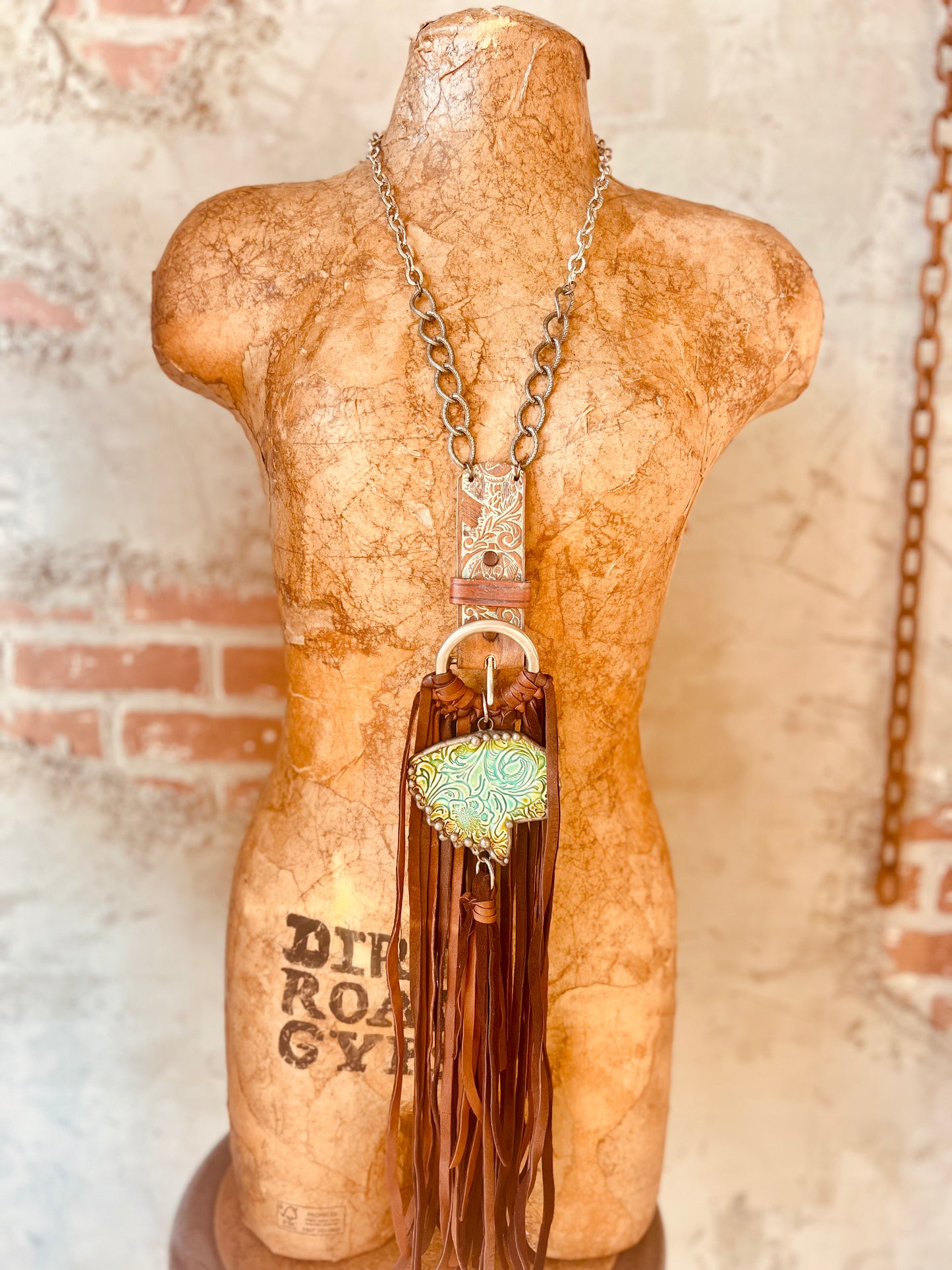 Re-Purposed Belt Necklace - Pottery Chunk