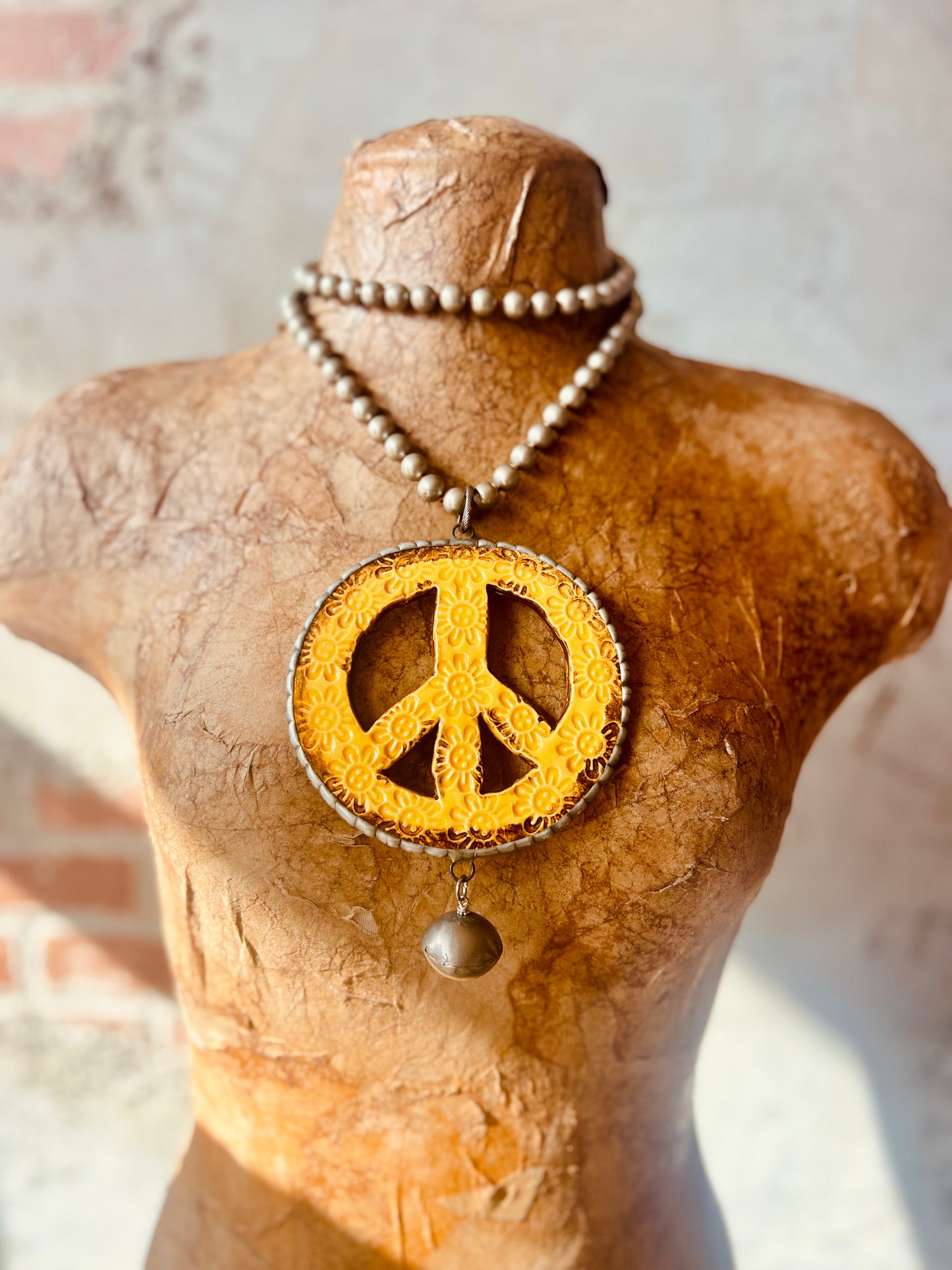 Floral Peace Pottery Necklace - Yellow