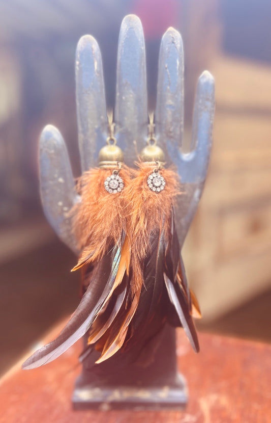 Feather Earring Single Glitz- Rust