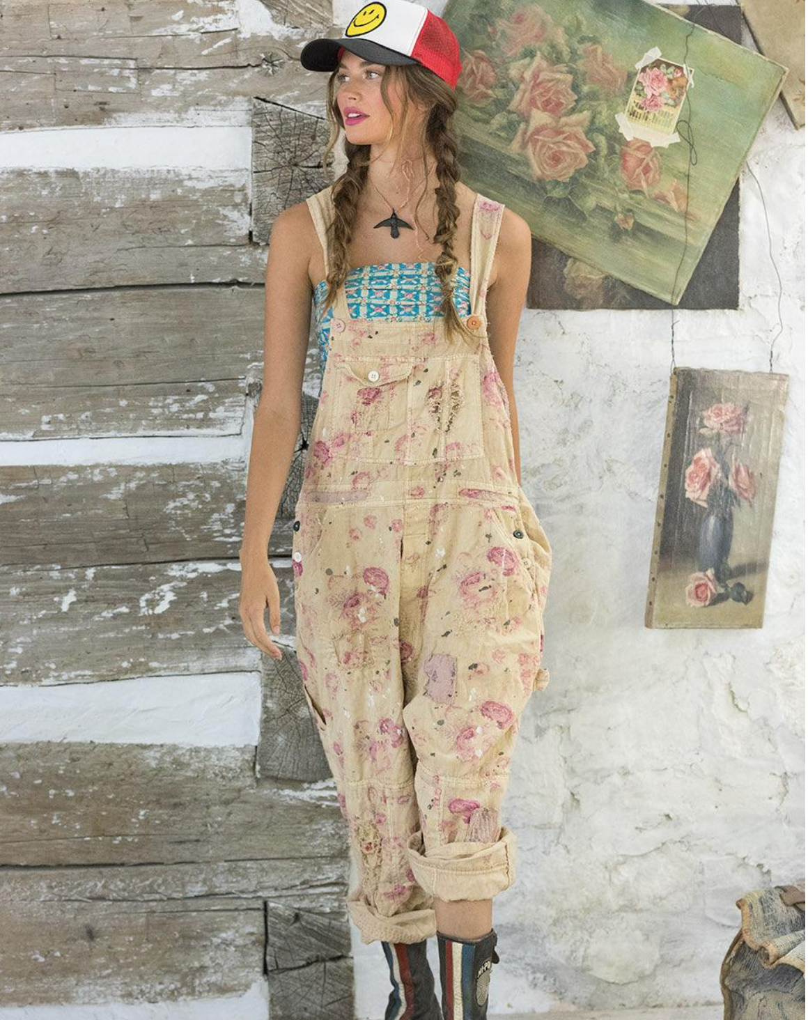 Floral Print Overalls- Orchid Bloom