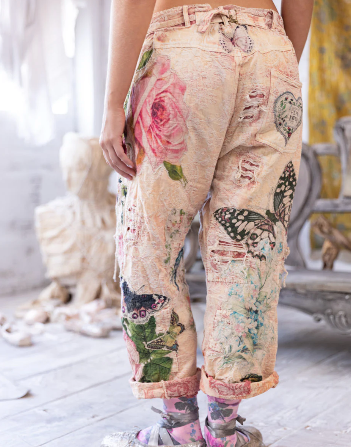 Jacquard Applique Miner Pants- Soleil En Rose