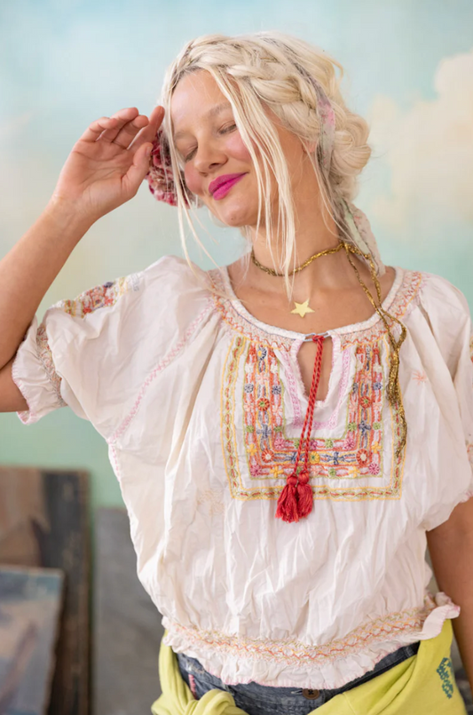 Embroidered Chrissy Folk Blouse - Moonlight